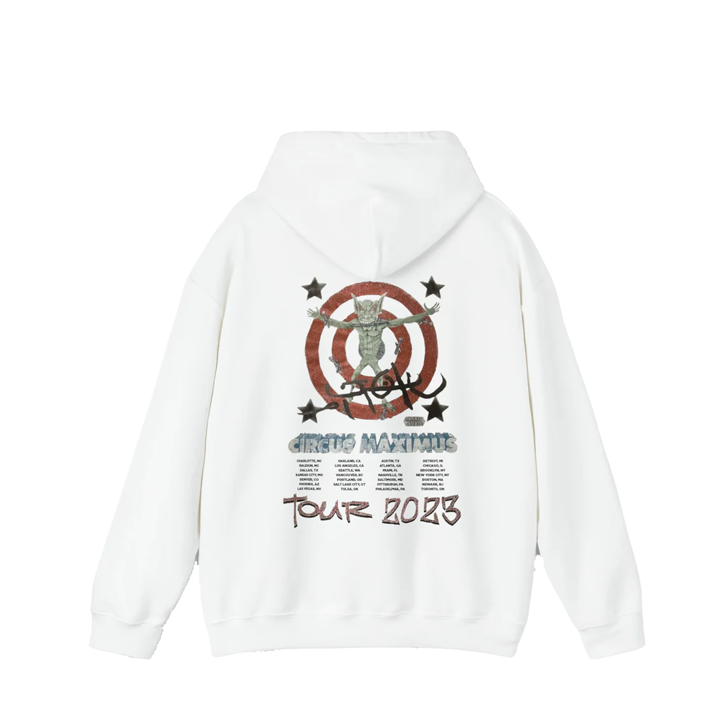 TRAVIS SCOTT TOUR MERCH - TRAVIS SCOTT SKELETONS CIRCUS MAXIMUS TOUR WHITE HOODIE